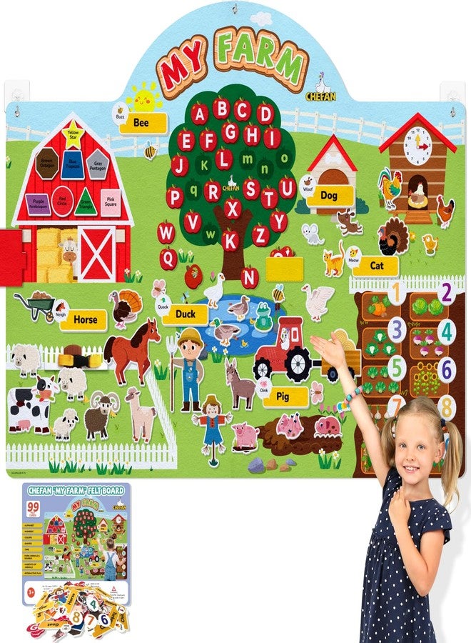 CHEFAN 99 Pcs Farm Animals Felt Story Board Set, 3.9 Ft Preschool Farmhouse Barnyard Theme Flannel Board Storytelling Early Learning, Interactive Wall Hanging Play Set for Toddlers Kids Children - Image 1